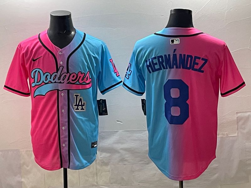 Men Los Angeles Dodgers #8 Hernandez Blue pink Game 2025 Nike MLB Jersey style 0010